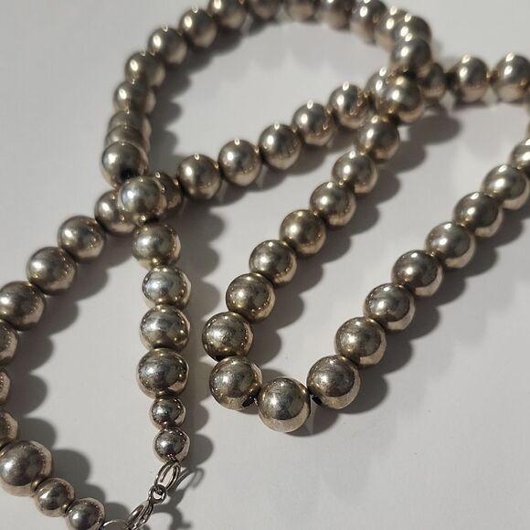 Sterling Silver Beaded Necklace 925 Over 64g - Picture 3 of 4